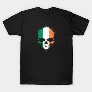 Chaotic Irish Flag Splatter Skull T-Shirt