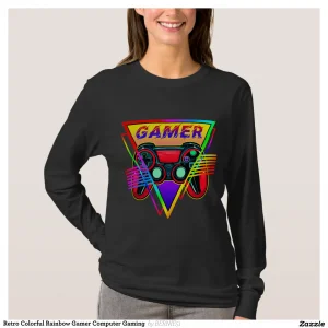 Retro Colorful Rainbow Gamer Computer Gaming T-Shirt