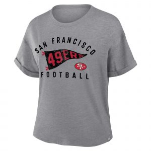 Women's Fanatics Heather Gray San Francisco 49ers Pennant Wave Tribute Tri-Blend Boxy T-Shirt