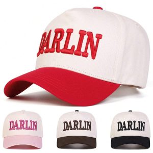 1pc Women's Darlin Trucker Hat, Personalized Embroidered Letter Design Baseball Cap, Street Fashion Casual Hat, Suitable For Spring, Autumn, Outdoor, Travel, Beach