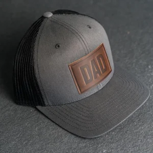 Dad Stamp Hat  Leather Patch Trucker Style Hats  Gift for Dad  Apparel for New Dad  Birthday  Father's Day Gift Grey