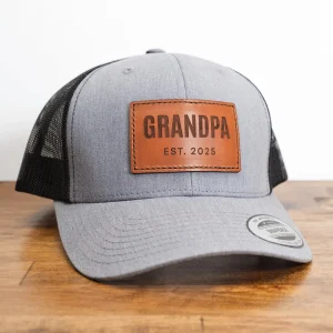 Grandpa Est 2026 Leather Patch Trucker Hat